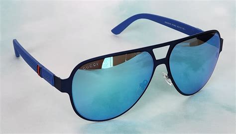 gucci gg 2252 s navy blue mirror sunglasses|More.